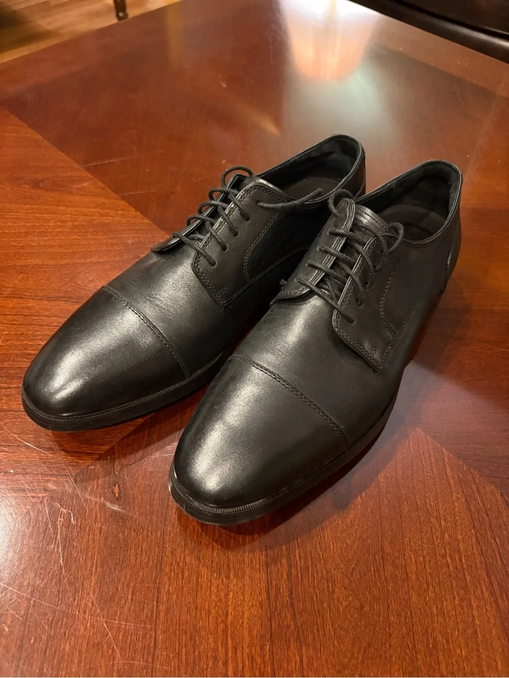 Cole Haan Black Leather Cap-Toe Derby Shoes